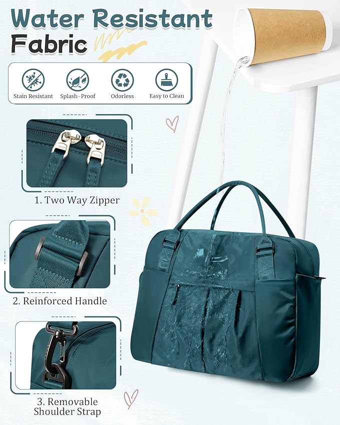 Large Carry on Gym Bag for Women, Waterproof Sport Bag for Fitness with Dry Wet Separated Pocket and Shoe Compartment, Overnight Weekender Fitness Workout Sports Bag, Peacock Blue