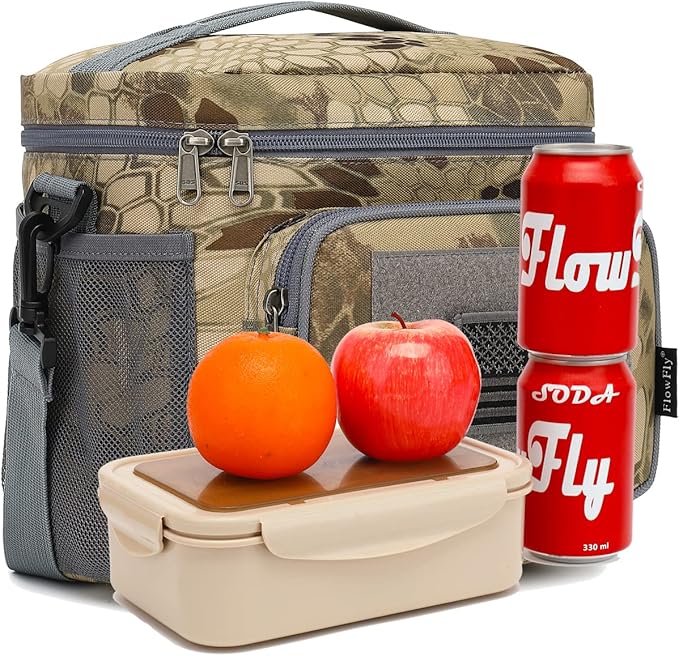 FlowFly Lunch Bag, Insulated Cooler, Thermal Lunch Box Tote with MOLLE/PALS Webbing, Adjustable Padded Shoulder Strap, for Tactical Men Women Adults and Boys Girls Kids (Camo#3, Medium)