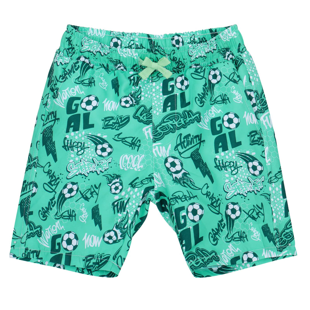 ESTAMICO Boys Quick Dry Swim Trunks with Liner Drawstring Printed Beach Swim Shorts, Soccer Pattern 5/6