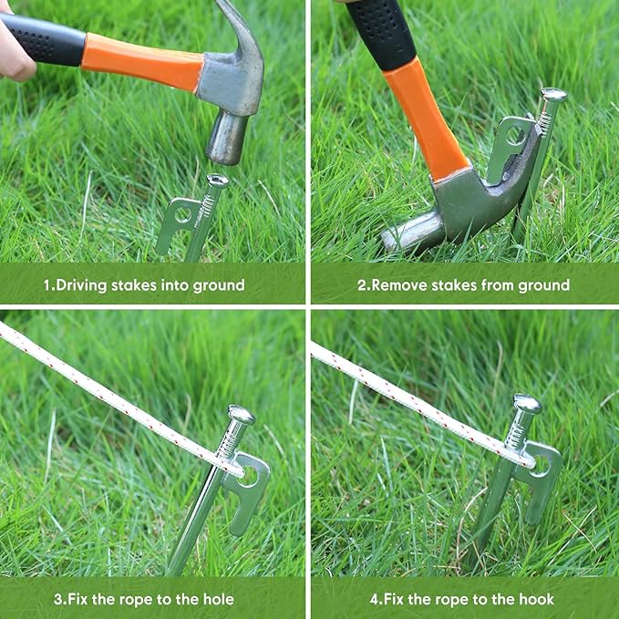 Blulu 24 Pcs 8/12/16 Inch Tent Stakes Heavy Duty Steel Metal Tent Pegs Unbreakable and Inflexible Metal Stakes Tent Spikes for Camping, Yard Decoration, Picnic, Tarp(Silver, 8 Inch)