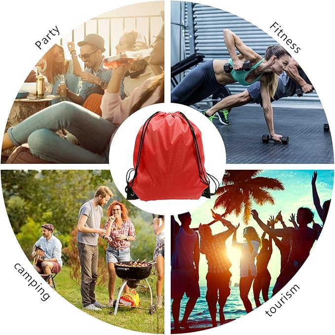 GoodtoU Drawstring Backpack, Nylon Cinch Sack Gym Bag for Sport, Traveling, Team (Red, 128Pcs)