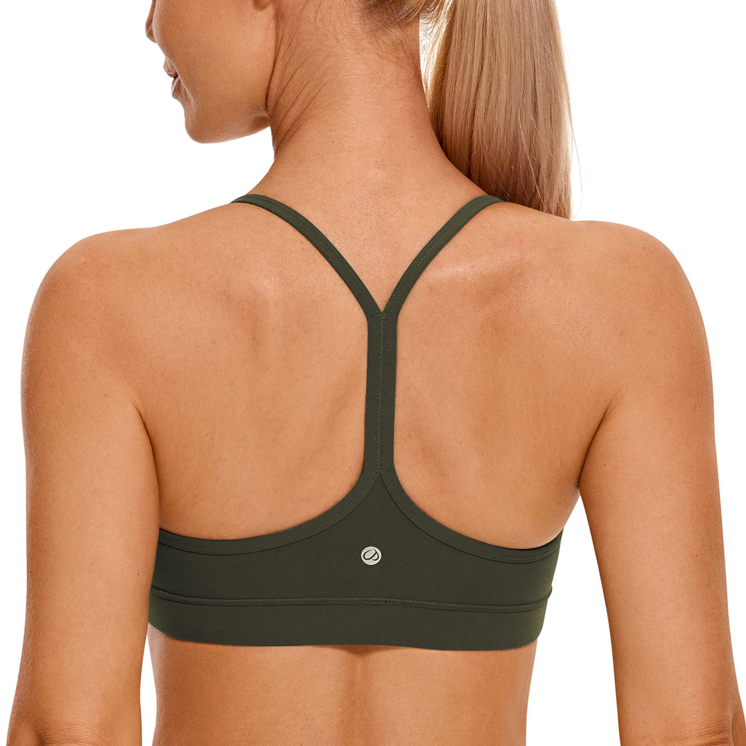 CRZ YOGA Butterluxe Womens Y Back Sports Bra - Padded Racerback Low impact Spaghetti Thin Strap Workout Yoga Bra Olive Green X-Small