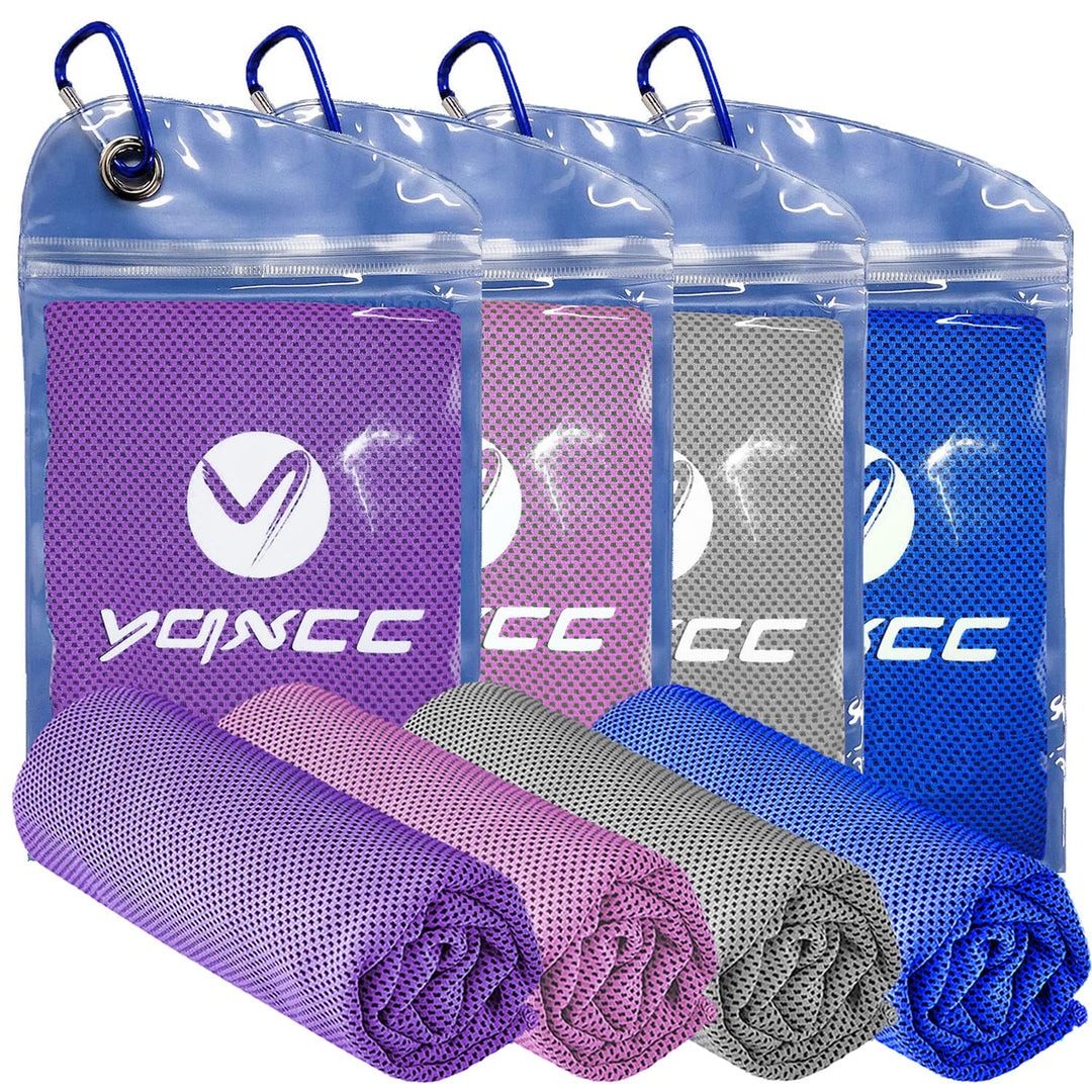 YQXCC 4 Pack Cooling Towel (47"x12") Ice Towel for Neck, Microfiber Cool Towel, Soft Breathable Chilly Towel for Yoga, Sports, Golf, Gym, Camping, Running, Fitness, Workout & More Activities