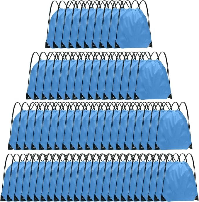 Drawstring Backpack Bulk 70Pcs String Backpack Drawstring Bags Cinch Bag Sackpack for Men Women Gym(Sky Blue)