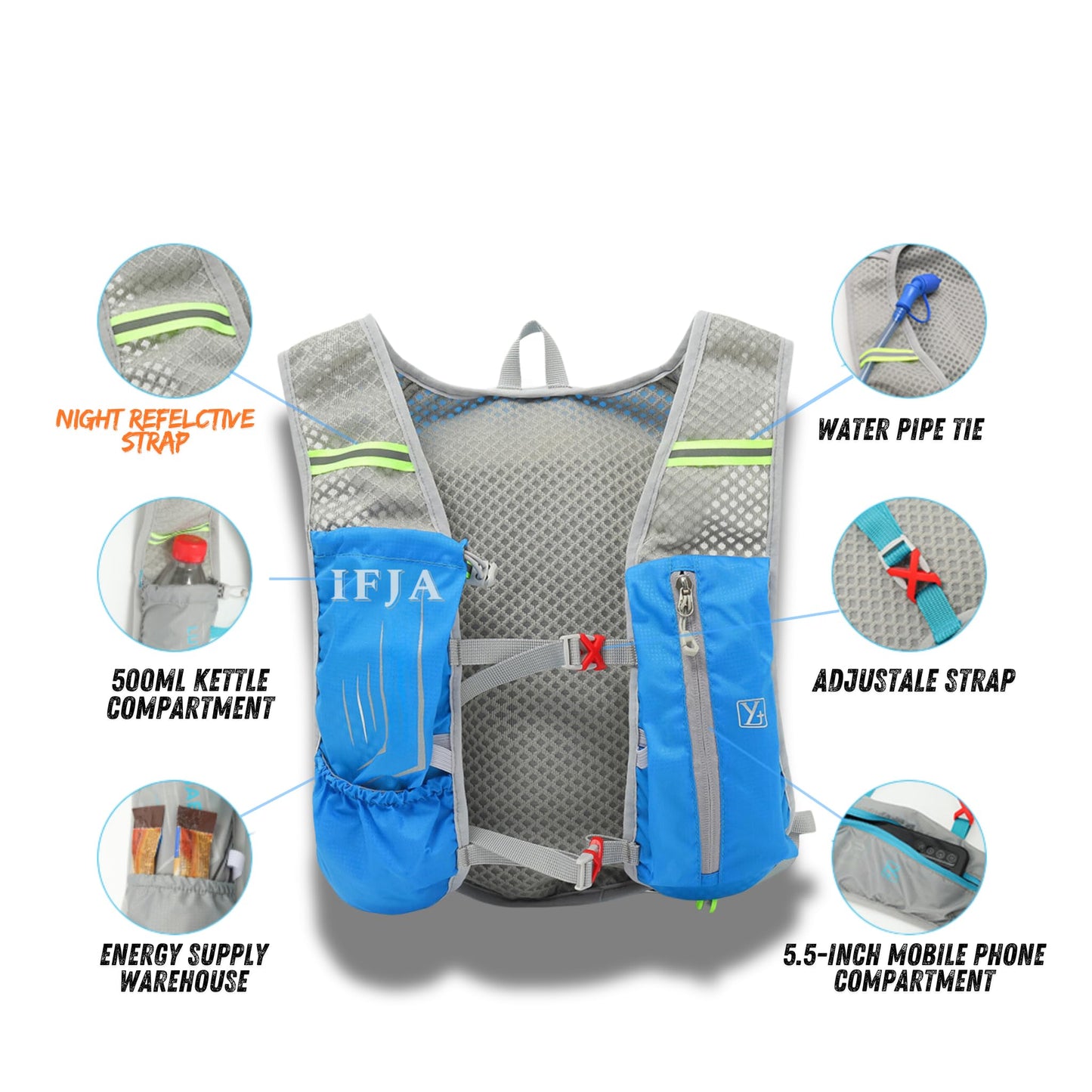 “Ifja Lightweight Running Vest for Men & Women Hydration Pack & Reflective Strips Ideal Running Vests Women & Running Vests Mens Perfect Running Backpack for Long Runs”