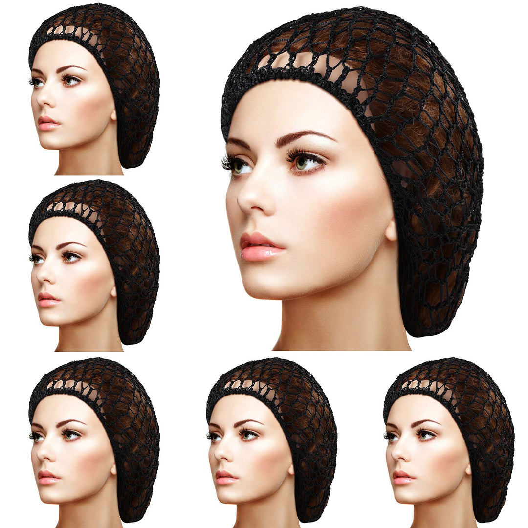 Geyoga 6 Pieces Hair Net Snoods For Women Sleeping Mesh Soft Rayon Knit Crochet Hairnet Long Short Curls Hair Cover Accessory (B