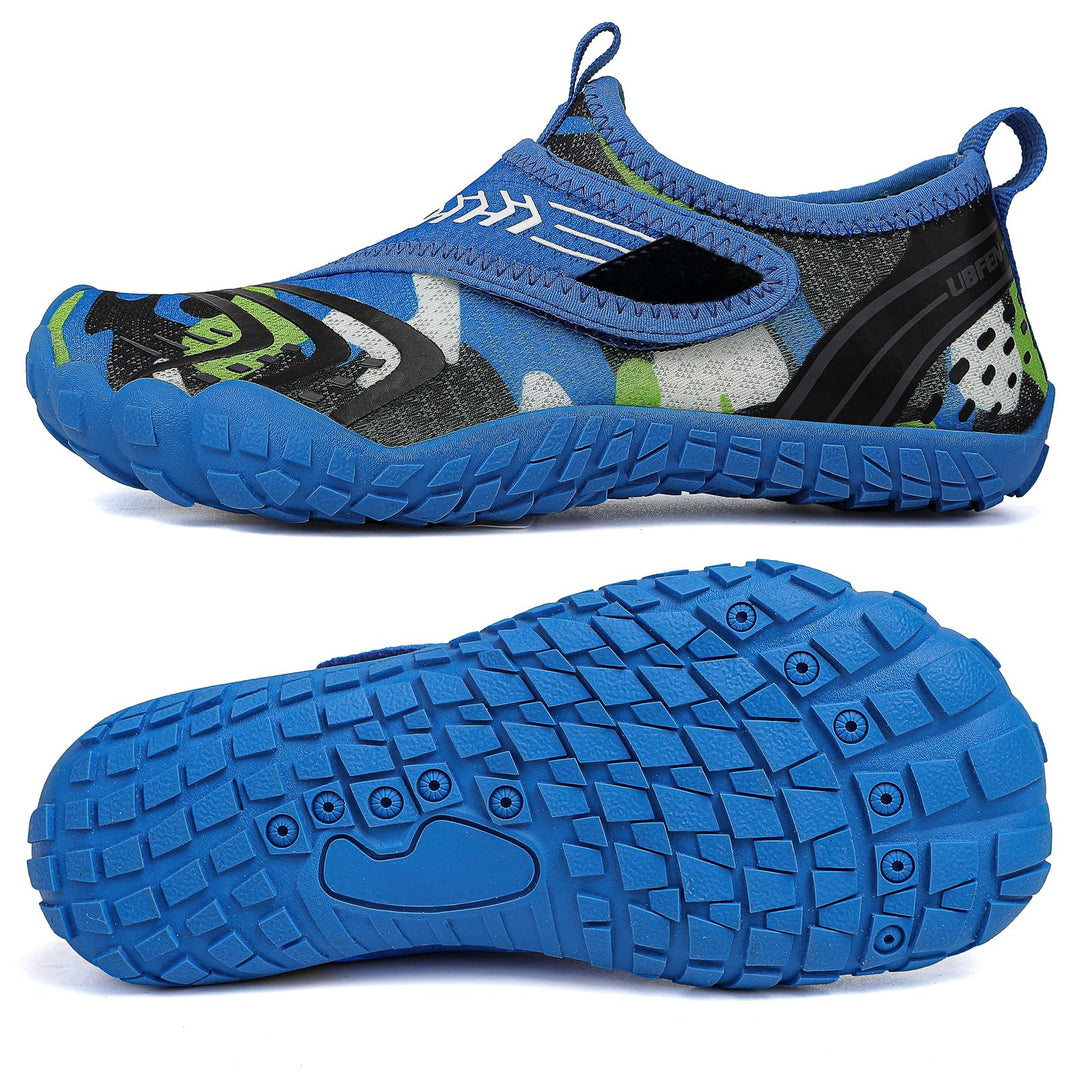 UBFEN Kids Water Shoes Aqua Socks for Boys Girls Barefoot Beach Pool Sports Quick Dry Toddlers Little Big Kid Non-Slip Lightweight Swim Shoes F Blue 8 Toddler