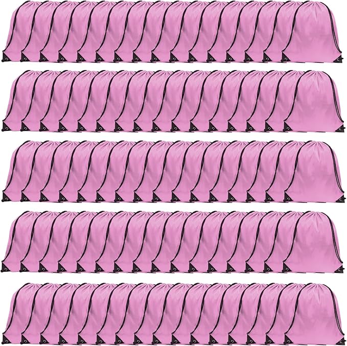 GoodtoU Drawstring Backpacks, Drawstring Bags Nylon Backpack Draw String Back Bag Bulk Cinch Sack Drawstring Gym Bag Drawstring Backpack for Sport, Traveling, Team (Pink, 80Pcs)