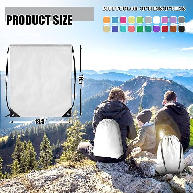 60 Pieces Drawstring Backpack Bulk Cinch Sackpack Ployster Drawstring Bags for Gym Party Trip(White)