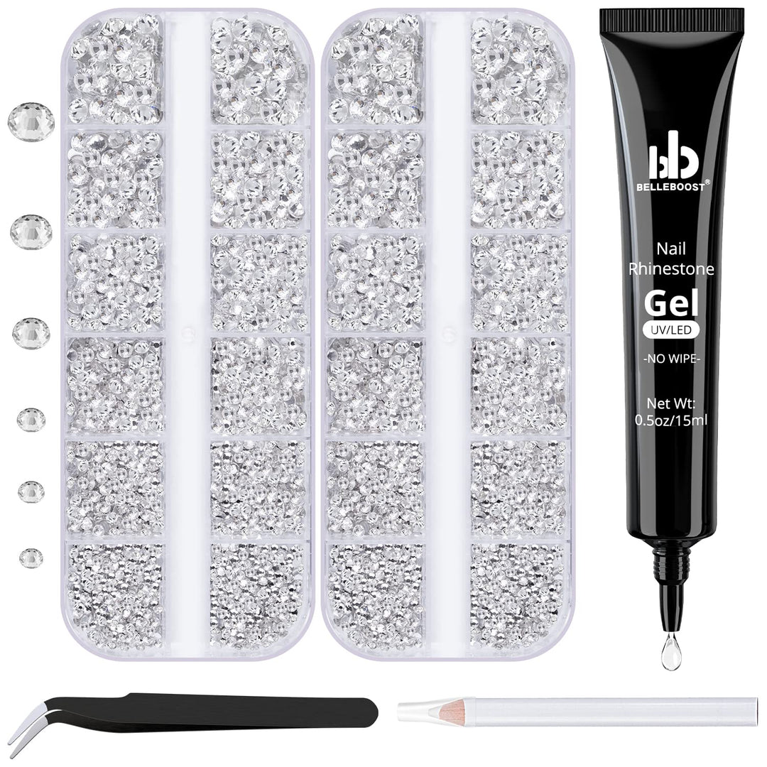 Belleboost Nail Art Rhinestone Glue Gel&2 Boxes Flatback Gems Accessories Kit, 1 Tube Of 15Ml Rhinestone Gel Glue(Uv/Led Needed)