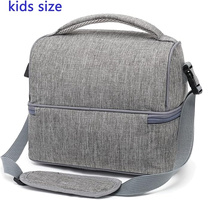 FlowFly Double Decker Cooler Insulated Lunch Bag Large Tote for Boys, Girls, Men, Women, With Adjustable Strap (Grey)