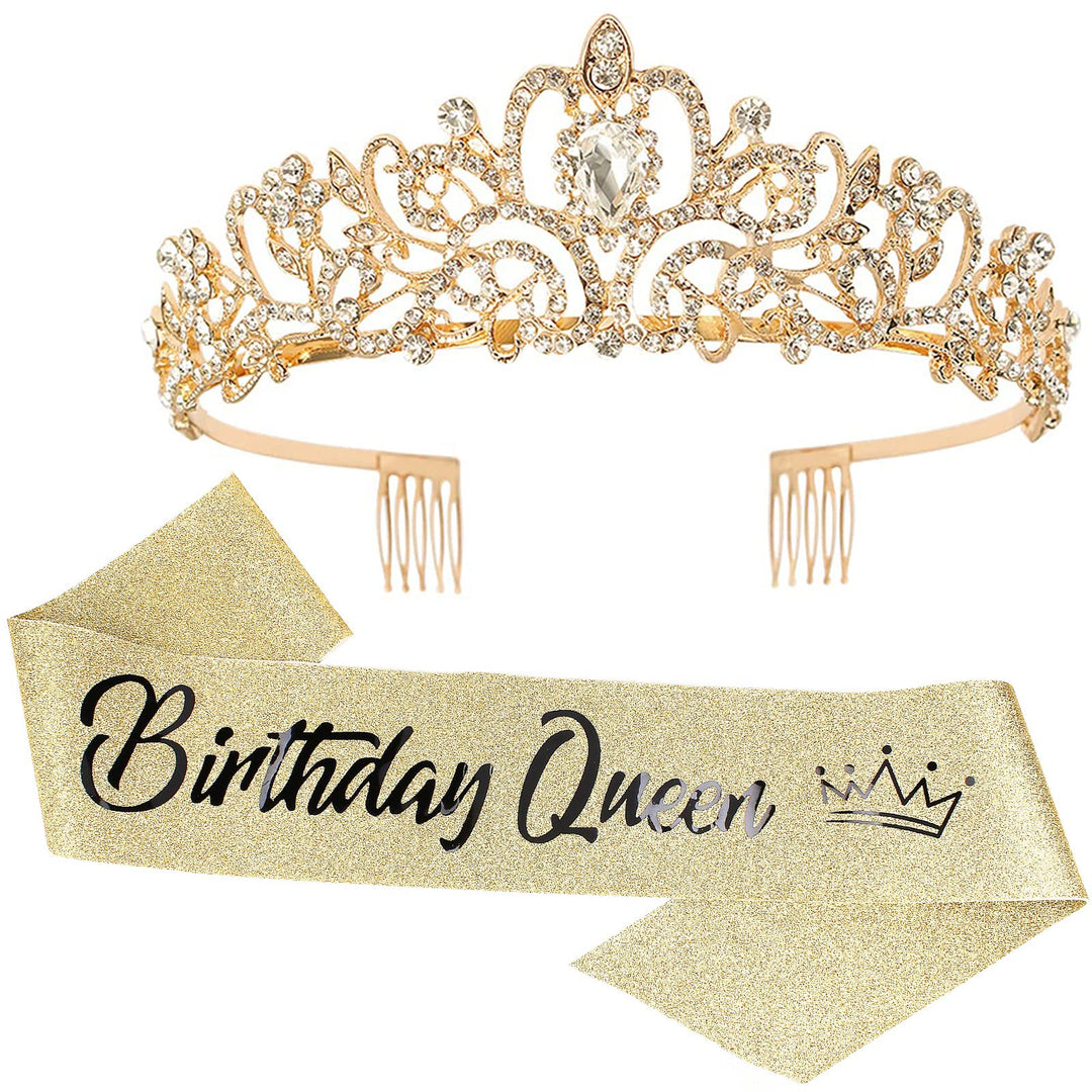 Cocide ''Birthday Queen Sash And Crystal Tiara Set Tiara And Crowns For Women Birthday Gift For Girl Kit Decorations Set Rhinest