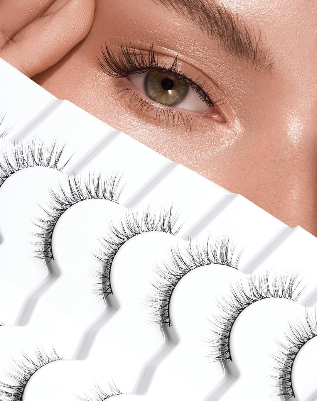Cat Eye Lashes Natural Look Wispy Foxy Eye Lashes Pack 3D Volume Faux Mink Eyelashes C Curl Thin Band False Eyelashes 9 Mm 7 Pai