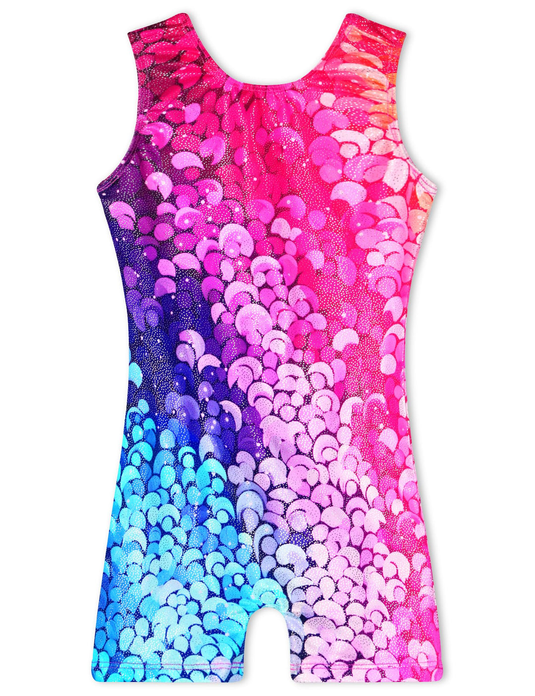 TENVDA Biketards for Girls Gymnastics Leotards with Shorts Size 6 7 Years Old Sparkly Gradient Scales Print Sleeveless Unitard