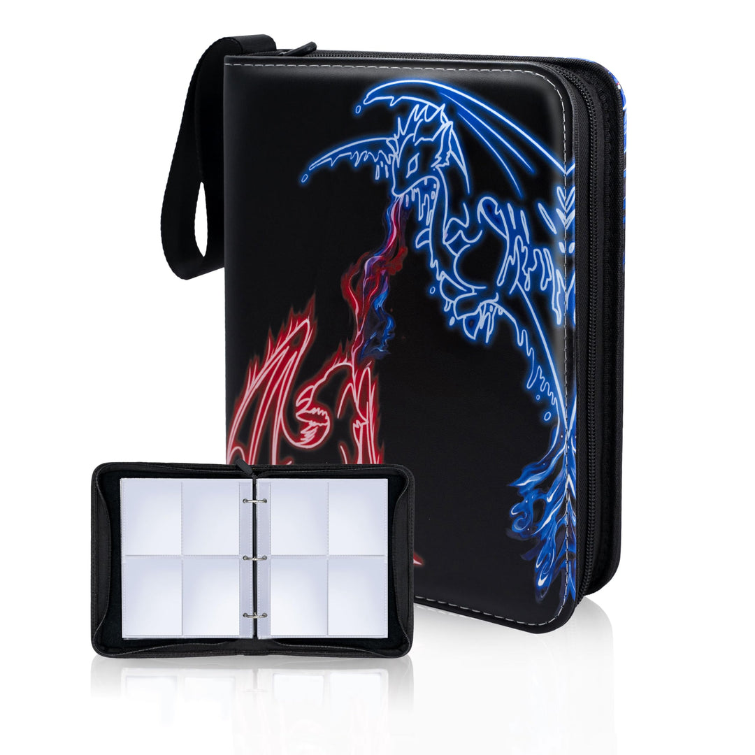CLOVERCAT 4 Pocket Trading Card Binder Parent (4 Pocket, 400 Cards, Cartoon Dragon, Black)