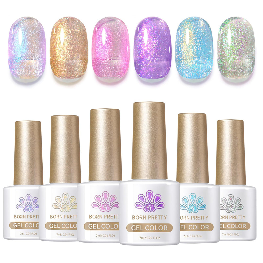 Born Pretty Pearl Gel Nail Polish Set Shell Glimmer Shimmer Mermaid Glitter Gel Polish Transparent Jelly Pearlescent Gel Polish Nail Art Manicure Varnish 6 Colors 7ml Collection Gifts