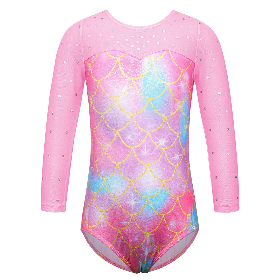 TFJH E Gymnastic Leotard Girls 3/4 Sleeve Practice Outfits Activewear Ballet Dance Bodysuit Pink Scale 4A