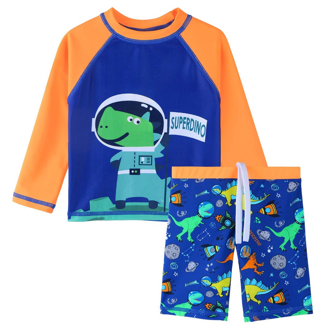 XFGIRLS Little Boys 2-Piece Long Sleeve Swimsuit Trunk and Rashguard 6-12M, Orange