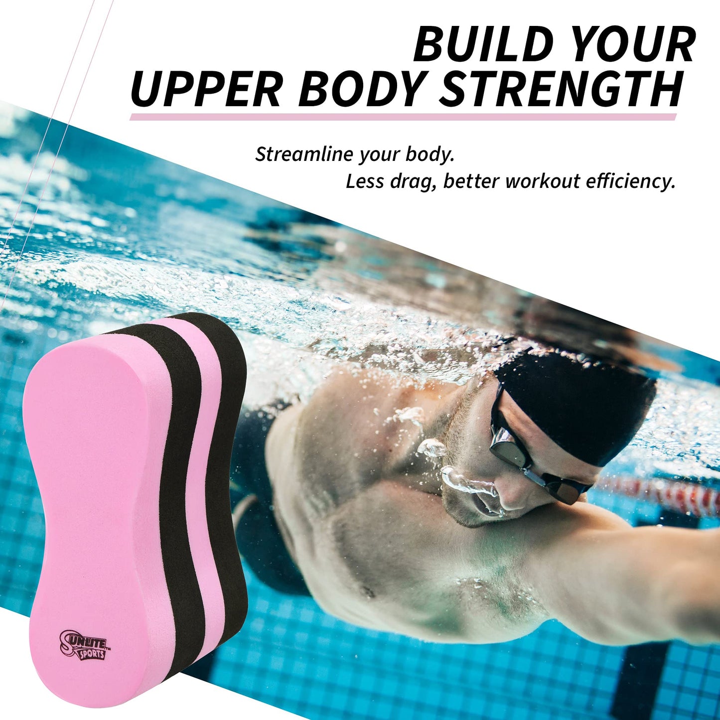 Sunlite Sports EVA 5-Layer Pull Buoy Leg Float - Pool Training Aid, Legs and HIPS Support for Adults, Kids, and Beginners, for Swimming Stroke