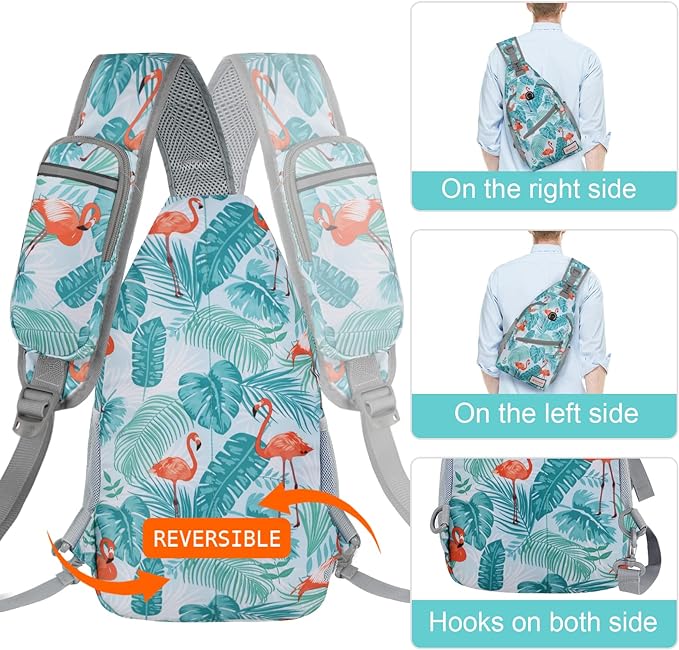 ZOMAKE Sling Bag for Women Men, Small Crossbody Sling Backpack, Mini Water Resistant Shoulder Daypack for Travel, Anti Thief Chest Bag for Hiking, Sports(Flamingo Blue)