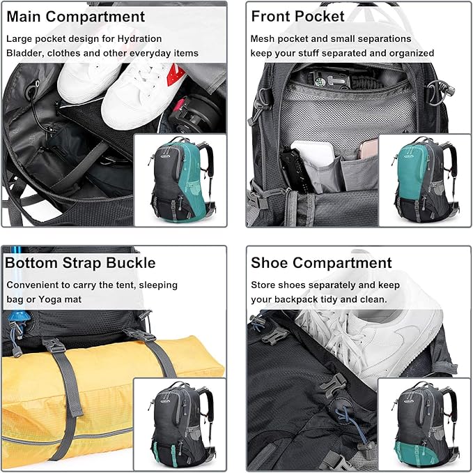 G4Free 50L Hiking Backpack Waterproof Daypack Outdoor Camping Climbing Backpack with Rain Cover for Men Women(Dark Grey)