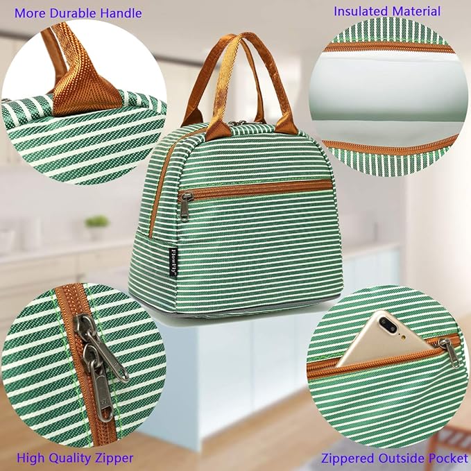 FlowFly Insulated Lunch Cooler Bag - Tote Bag Organizer for Women/Men, Green