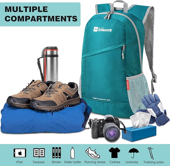 ZOMAKE Lightweight Packable Backpack 20L, Foldable Backpacks Small Daypack for Hiking Water Resistant Day Bag for Travel