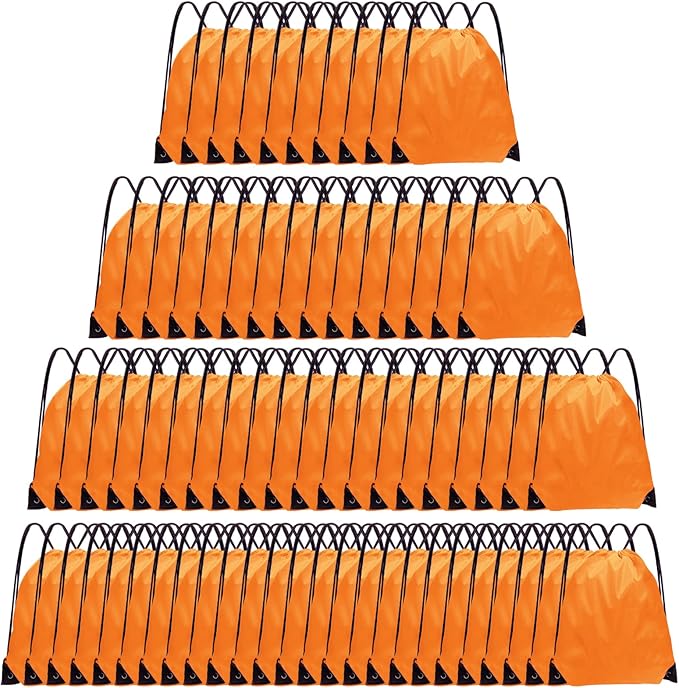 Drawstring Backpack Bulk 70Pcs String Backpack Drawstring Bags Cinch Bag Sackpack for Men Women Gym(Orange)