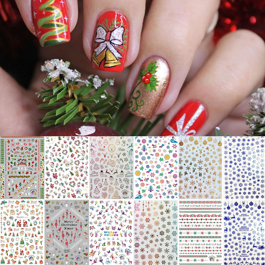 1500+ Patterns Christmas Nail Art Stickers Decals, Kalolary Self-Adhesive Nail Stickers Santa Claus Snowflake Snowman Christmas