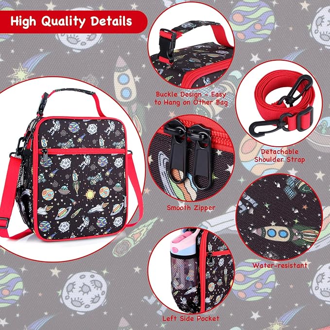 Kids Insulated Lunch Box Bag, Thermal Picnic Cool Bags with Adjustable Strap for Adults Children Women Men Boys Girls School Work (Planet01)