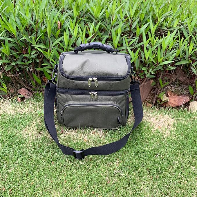 FlowFly Double Layer Cooler Insulated Lunch Bag Adult Lunch Box Large Tote Bag for Men, Women, With Adjustable Strap,Front Pocket and Dual Large Mesh Side Pockets