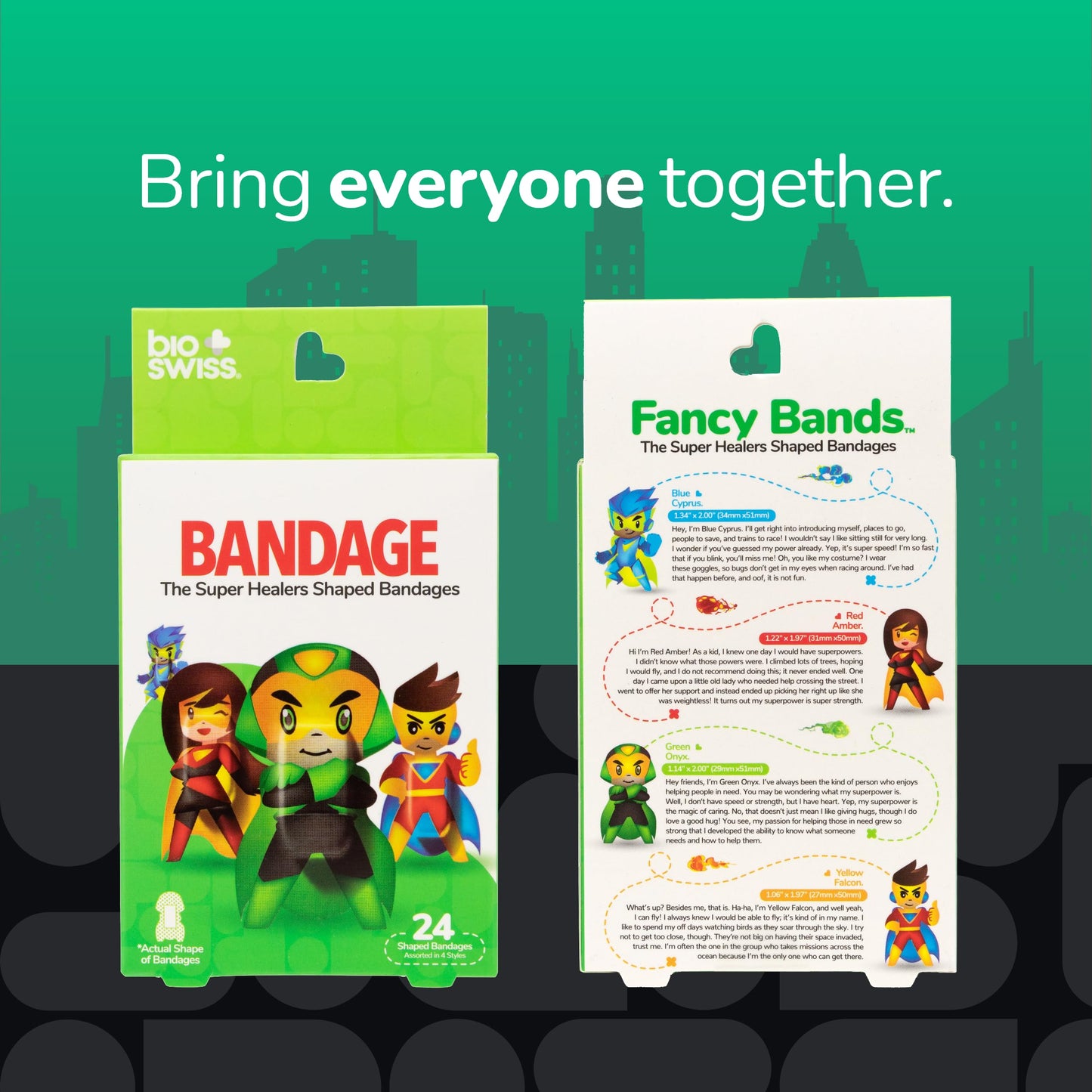BioSwiss Bandages, Super Healers Superhero Shaped Self Adhesive Bandage, Latex Free Sterile Wound Care, Fun First Aid Kit Supplies for Kids and Adults, 24 Count