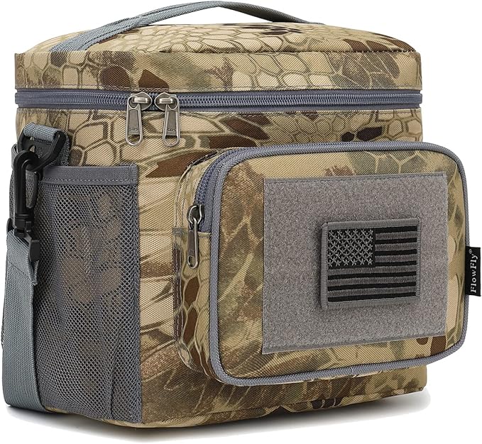 FlowFly Lunch Bag, Insulated Cooler, Thermal Lunch Box Tote with MOLLE/PALS Webbing, Adjustable Padded Shoulder Strap, for Tactical Men Women Adults and Boys Girls Kids (Camo#3, Medium)