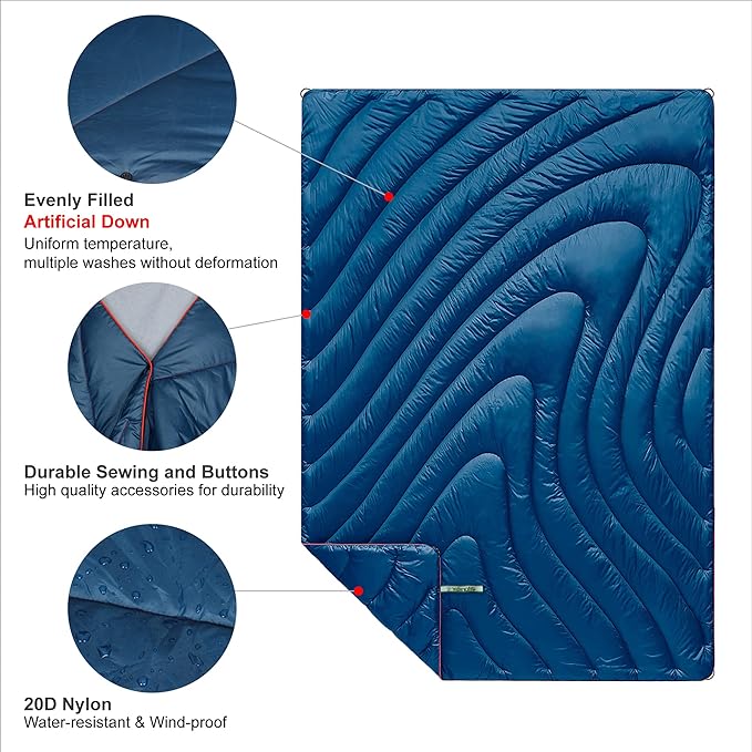 4Monster Double Puffy Camping Blanket - Extra Puffy Outdoor Blanket, Portable, Lightweight and Warm,Insulated Camping Quilt for Outdoors, Travel, Stadium, Festivals, Beach, Hammock