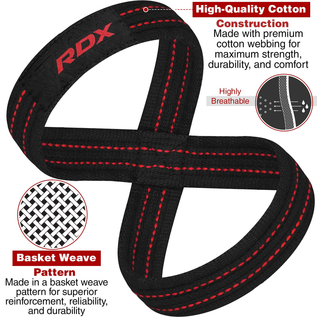 RDX Weight Lifting Straps Figure 8, Anti Slip Strap with Cuffs Wrist Support for Gym Workout Deadlift Powerlifting Bodybuilding Weightlifting, Fitness Strength Training, Hand Bar Grip for Men