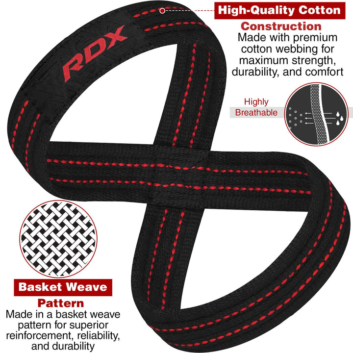 RDX Weight Lifting Straps Figure 8, Anti Slip Strap with Cuffs Wrist Support for Gym Workout Deadlift Powerlifting Bodybuilding Weightlifting, Fitness Strength Training, Hand Bar Grip for Men