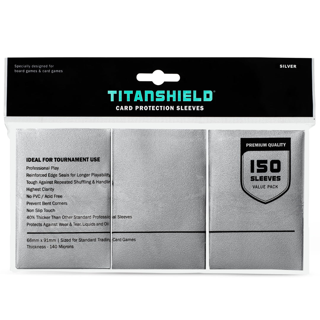 TitanShield (150 Silver Sleeves) Compatible with MTG Magic The Gathering, Lorcana, Board Games and Trading Cards 2.5" x 3.5" 66x91mm