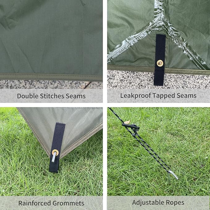 Hammock Rain Fly 10ร10FT - Waterproof Camping Tarp Portable Tent Tarp Premium Backpacking Tarp Sheleter with UV Protection Layer for Camping Hiking Outdoor(OdGrreen)