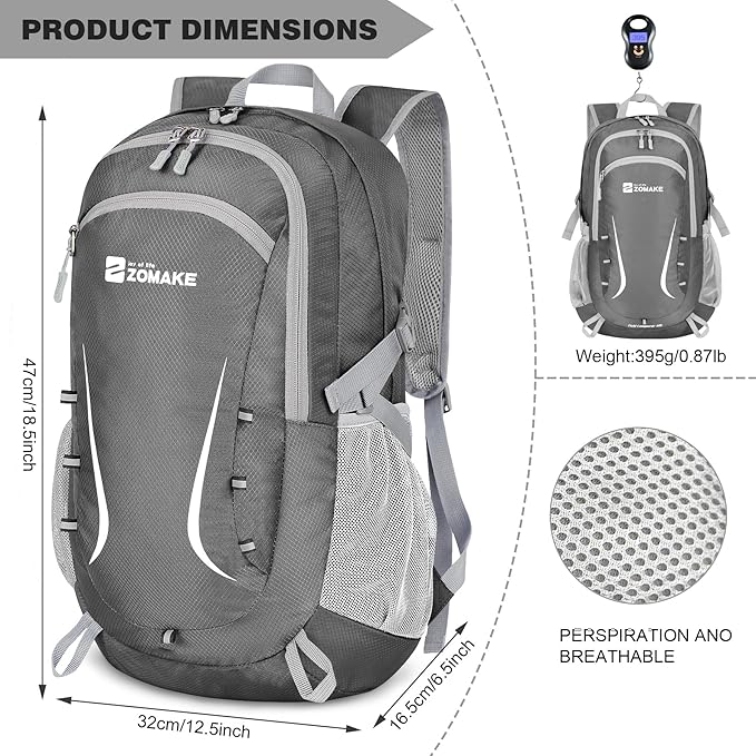 ZOMAKE Lightweight Packable Backpack 35L, Foldable Backpacks Water Resistant Collapsible Light Daypack for Hiking