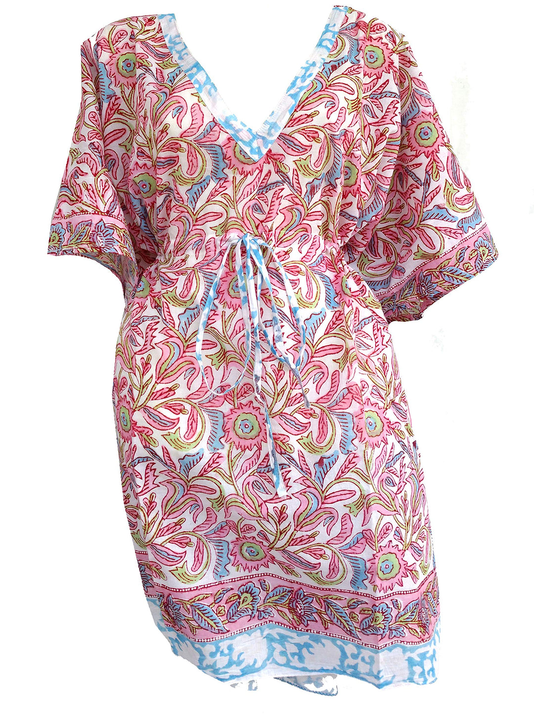 Rastogi Handicrafts 100% Cotton Hand Block Print Kaftan Women’s Apparel Fabric Print Swimsuit Cover-up Beach Kaftan-1 Multicolor