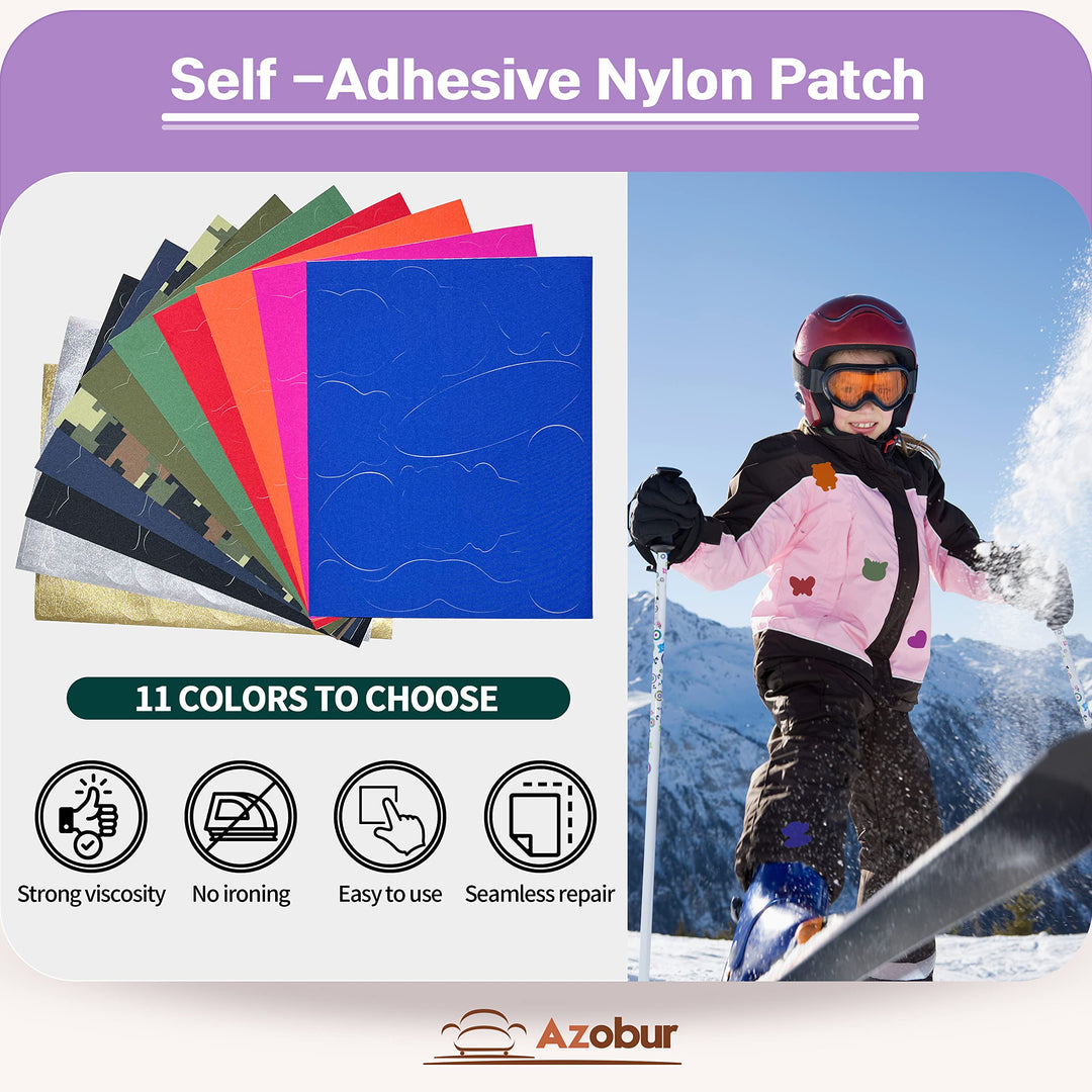Azobur Nylon Repair Patches Self Adhesive Vinyl Outdoor Camping Gear Repair Kit,Waterproof Fabric Repair Patches for Down Jacket, Tent, Sleeping Bag (15x20cm)