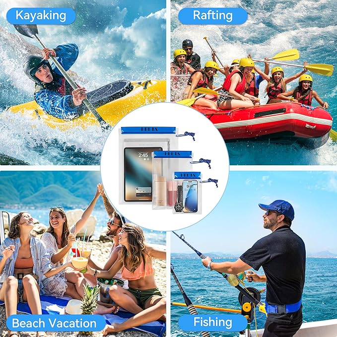 HEETA 5-Pack Clear Waterproof Dry Bag, Water Tight Cases Pouch Dry Bags for Camera Mobile Phone Maps, Kayaking Boating Document Holder