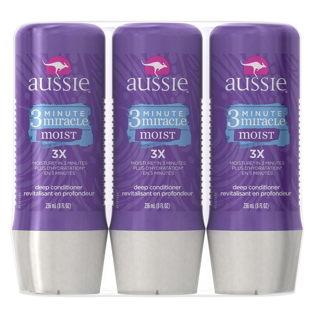 Aussie 3 Minute Miracle Moist Deep Conditioning Treatment, Detangler, 8 Fluid Ounces (Pack Of 3) - Deep Conditioner