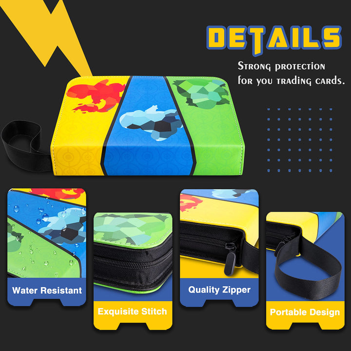 CLOVERCAT 4 Pocket Waterproof Trading Card Binder, Trading Album Display Holder, Expandable,720 Double Sided Pocket Album,Compatible with Gaming Card (4 Pocket, 400 Cards, Starter Design, Multi-Color)