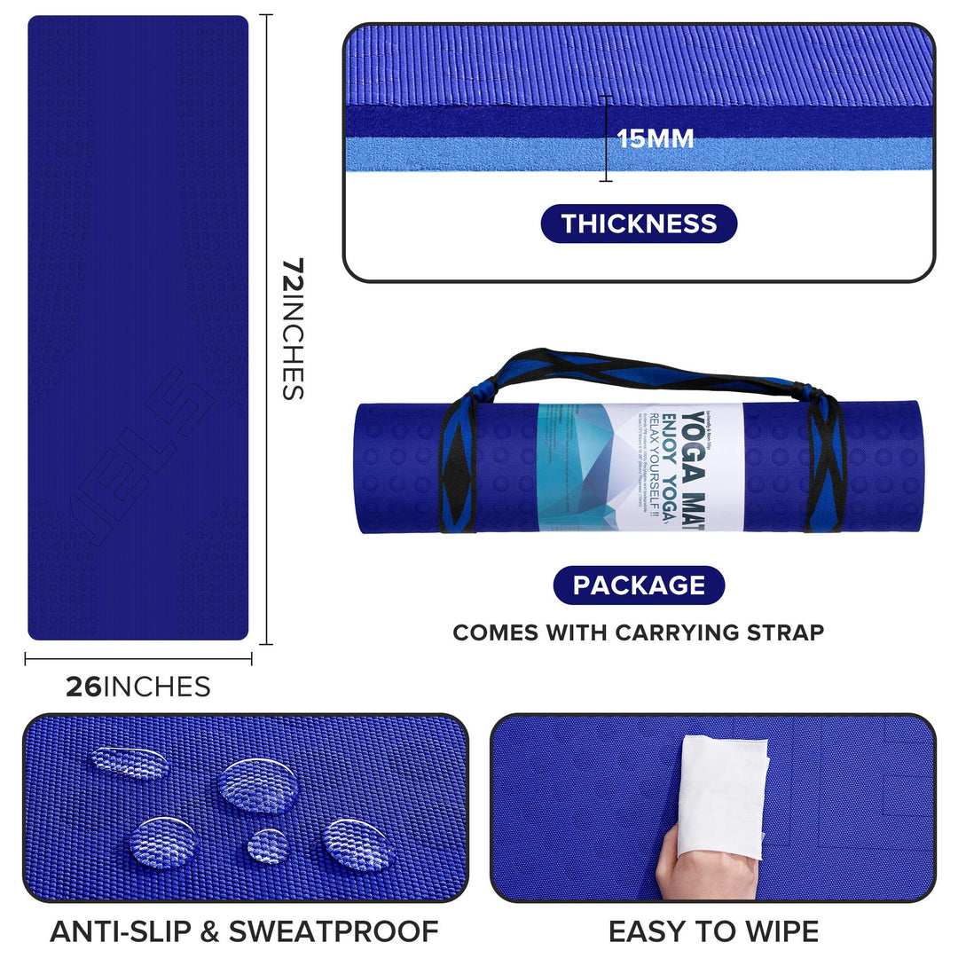 JELS Extra Thick Yoga Mat, 1.2/2 inch, Ergonomic 3D Non Slip Design, SGS Certified TPE Material, Yoga Mat for Men Women with Carrying Strap,Exercises Mat for Yoga, Pilates and Floor Workout(72"x26")