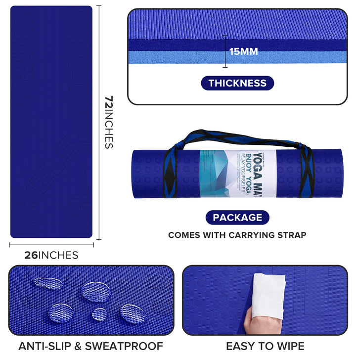 JELS Extra Thick Yoga Mat, 1.2/2 inch, Ergonomic 3D Non Slip Design, SGS Certified TPE Material, Yoga Mat for Men Women with Carrying Strap,Exercises Mat for Yoga, Pilates and Floor Workout(72"x26")