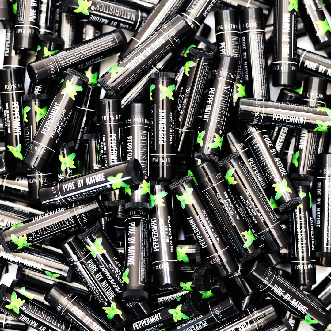 150-Pack Lip Balm In Bulk By Naturistick. Peppermint Scent In Classic Black Tubes. 100% Natural Ingredients. Best Beeswax Chapst