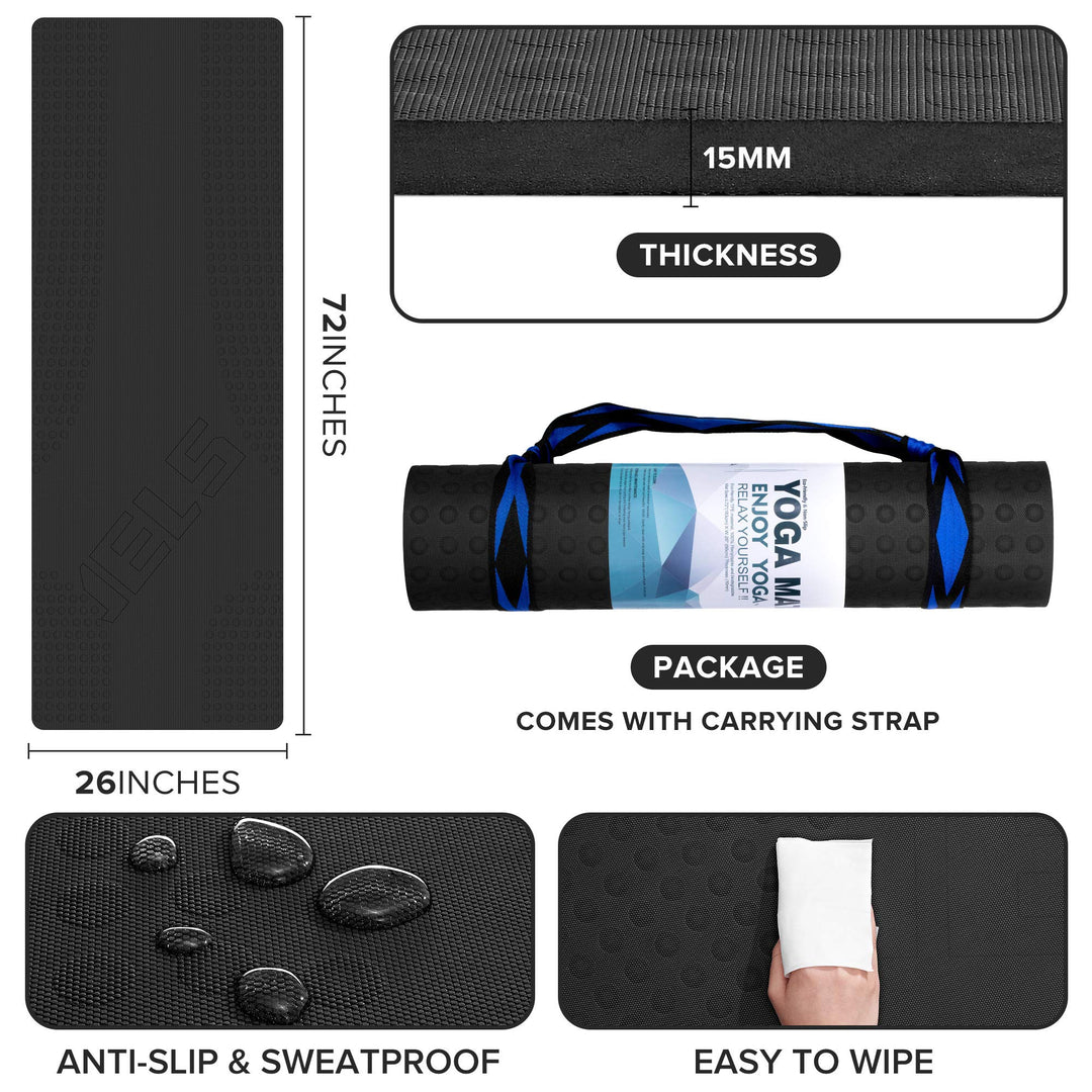 JELS Extra Thick Yoga Mat, 1.2/2 inch, Ergonomic 3D Non Slip Design, SGS Certified TPE Material, Yoga Mat for Men Women with Carrying Strap,Exercises Mat for Yoga, Pilates and Floor Workout(72"x26")