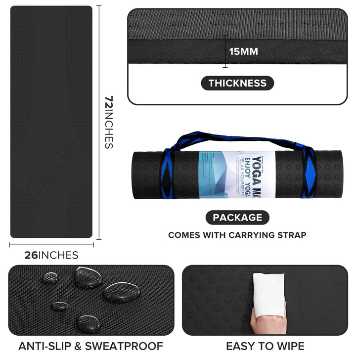 JELS Extra Thick Yoga Mat, 1.2/2 inch, Ergonomic 3D Non Slip Design, SGS Certified TPE Material, Yoga Mat for Men Women with Carrying Strap,Exercises Mat for Yoga, Pilates and Floor Workout(72"x26")