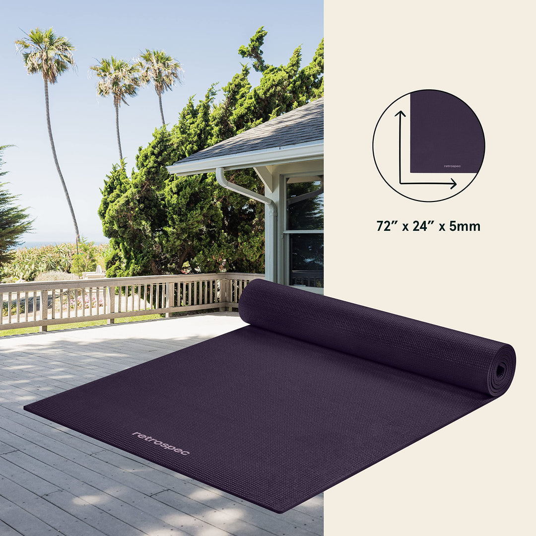 Retrospec Pismo Yoga Mat for Men & Women - 72” x 24” x 5mm - Extra Long Non Slip Exercise Mat for Yoga, Pilates, Stretching, Floor & Home Workouts - Eggplant
